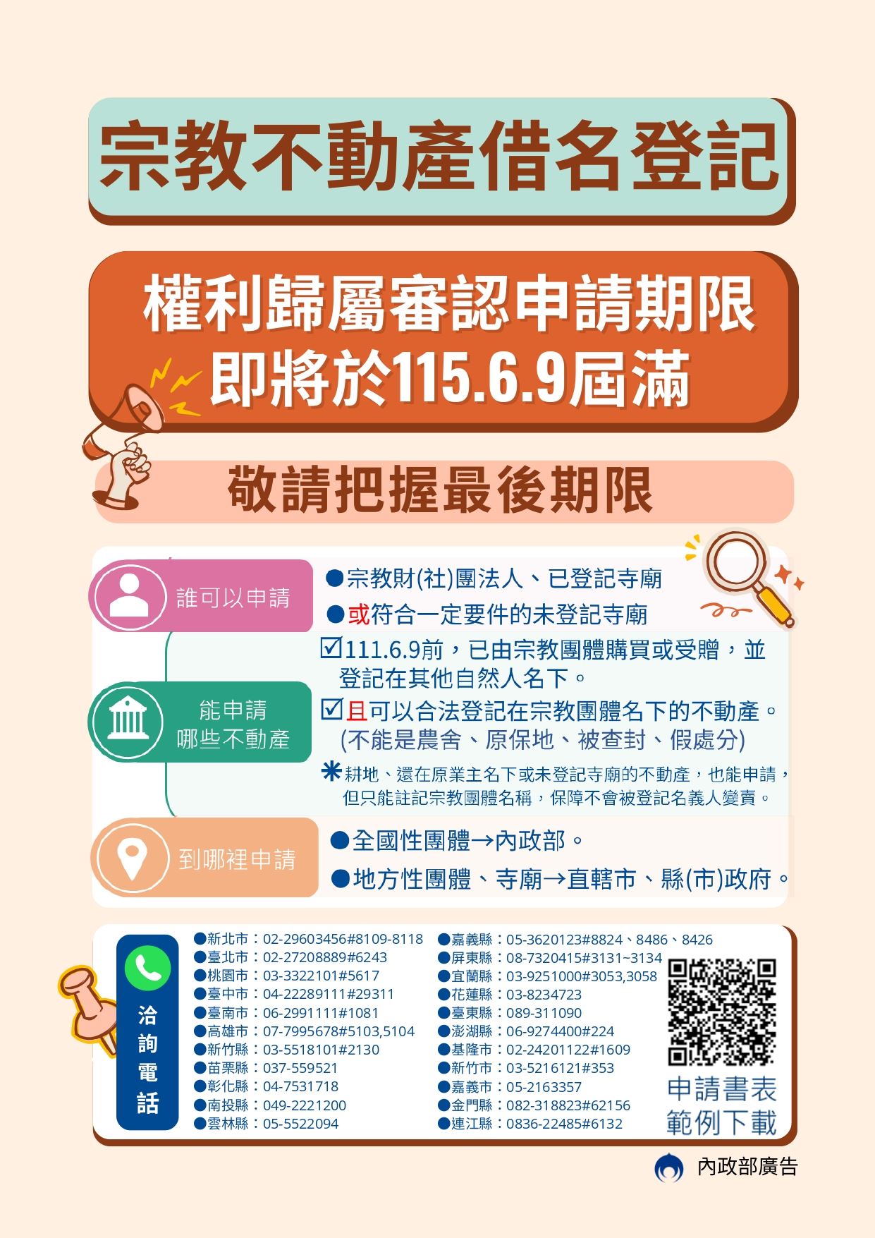 宗教團體看過來！不動產借名登記申請　內政部：6月9日將屆滿