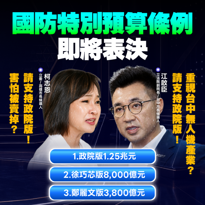 民進黨:1.25兆包括軍購與國防產業 在野黨應支持